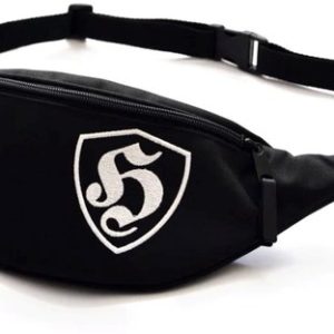 Zwarte heuptas met wit Hooligan logo op de voorkant.