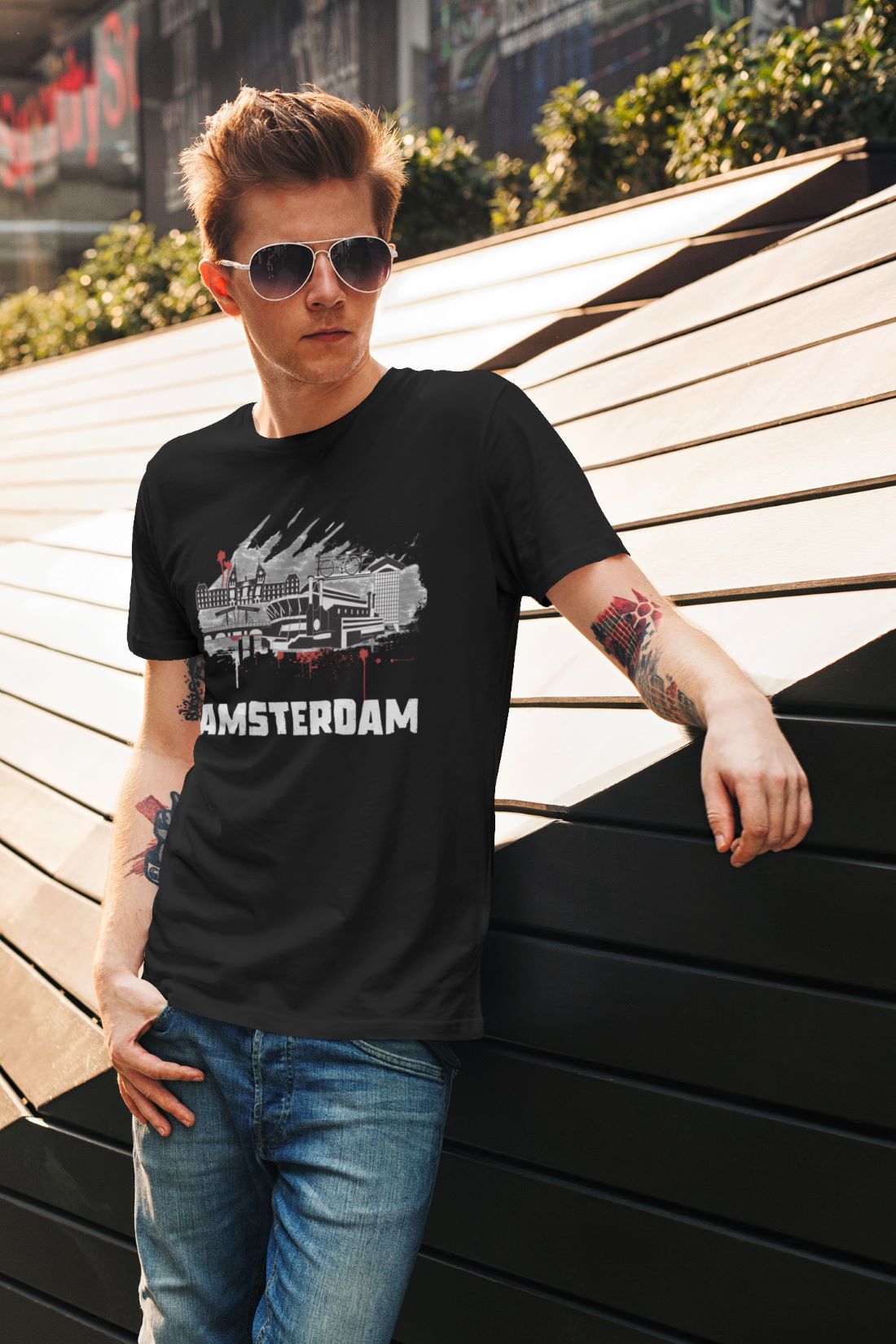 T-shirt met skyline print van Amsterdam