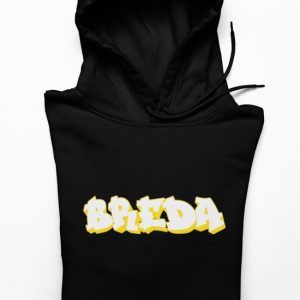 Breda hoodie met kleurrijke graffiti-print, kap, en lange mouwen.