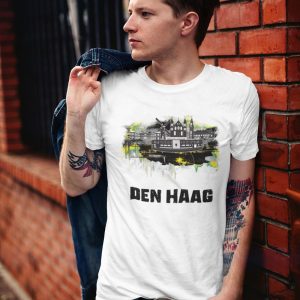 Wit T-shirt met skyline print van Den Haag