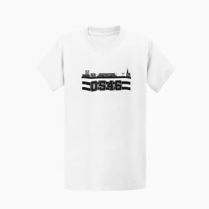 Almelo 0546 Supporters T-shirt – wit shirt met skyline en zwart-wit design