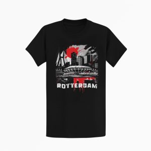 T-shirt met skyline print van Rotterdam in rood-wit-zwart design.