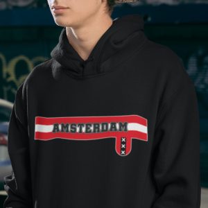 Zwarte hoodie met Amsterdam opdruk en stadswapen