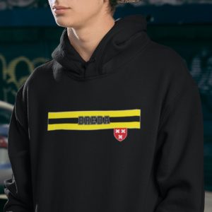 Breda hoodie met gele–zwarte–gele stripe en stadswapen op linkerborst