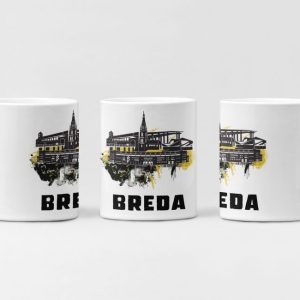 Skyline Breda mok met grunge achtergrond en gele accenten ā supportersdesign