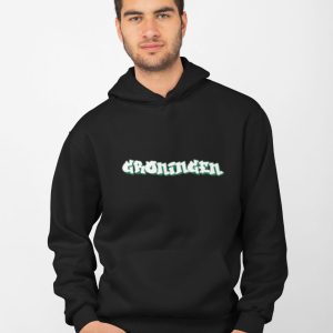 groningen hoodie, zwart, graffiti letters groen wit “Groningen”, urban, streetwear, supportersdesign, supporterskantine
