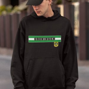 Zwarte hoodie met Groningen opdruk en stadswapen