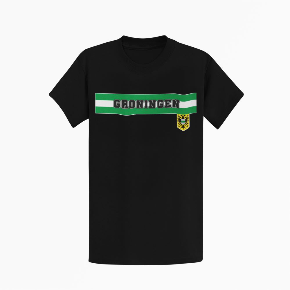 Zwart T-shirt met Groningen opdruk en stadswapen