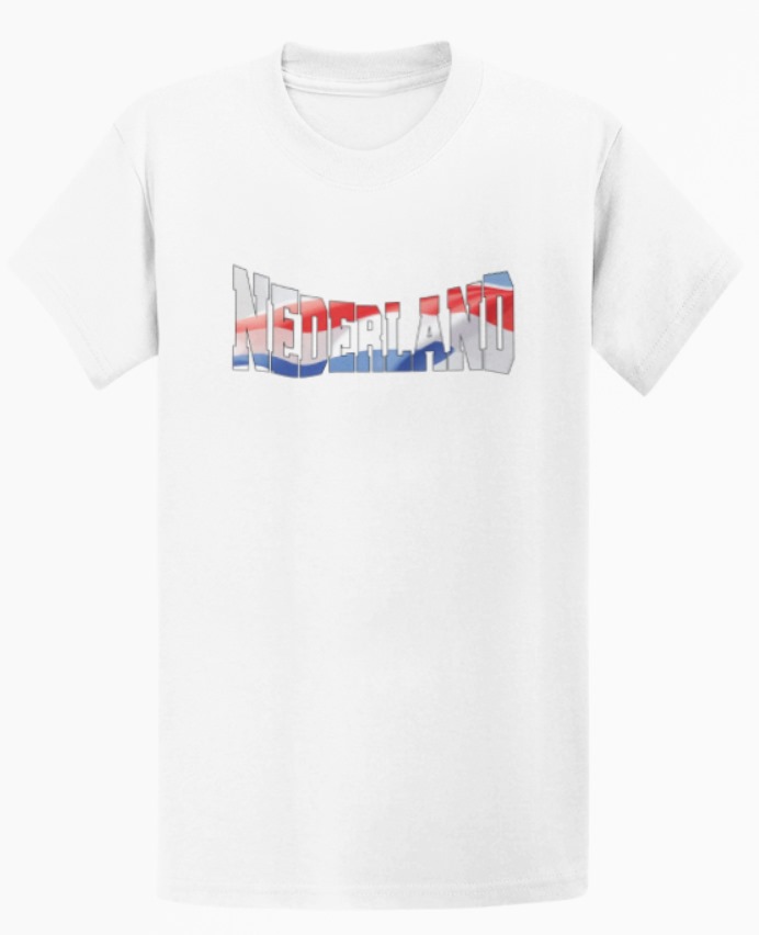 T-shirt met de tekst "Nederland" in rood-wit-blauwe vlagprint.