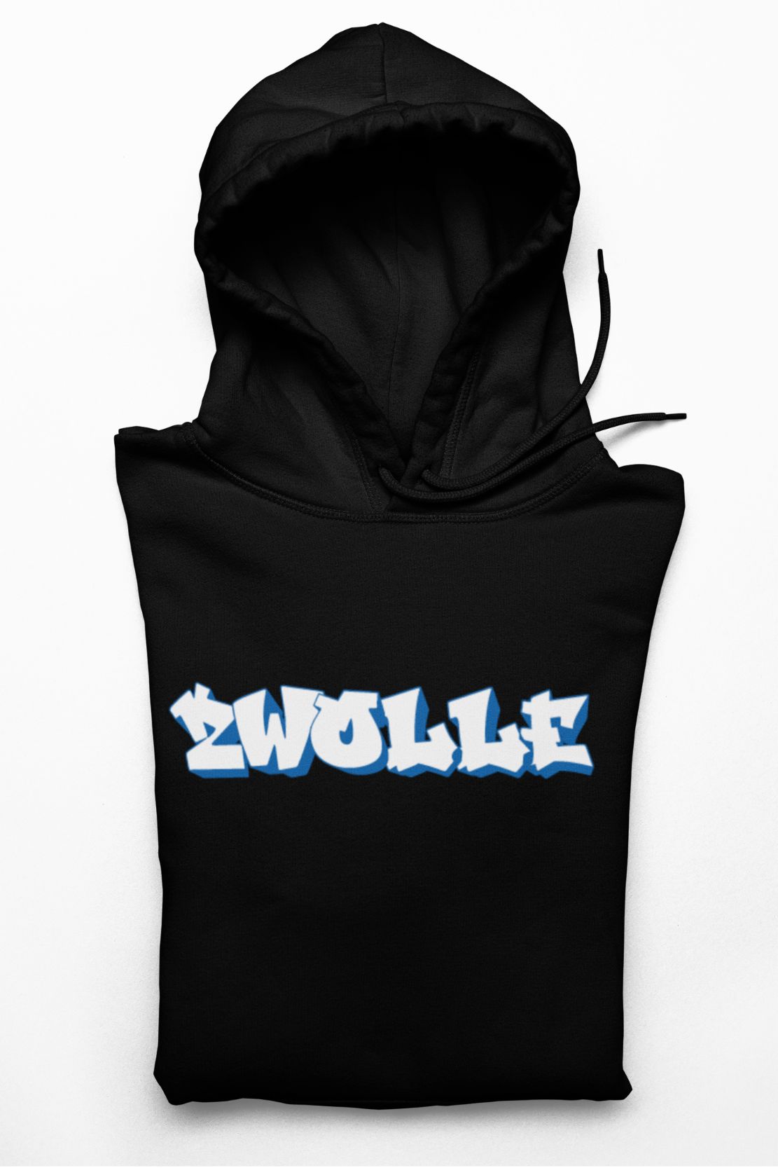 Zwarte Zwolle supporters hoodie met wit-blauw graffiti design – streetwear stijl