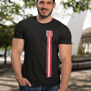 T-shirt met rood-witte verticale strepen en stadswapen van Eindhoven