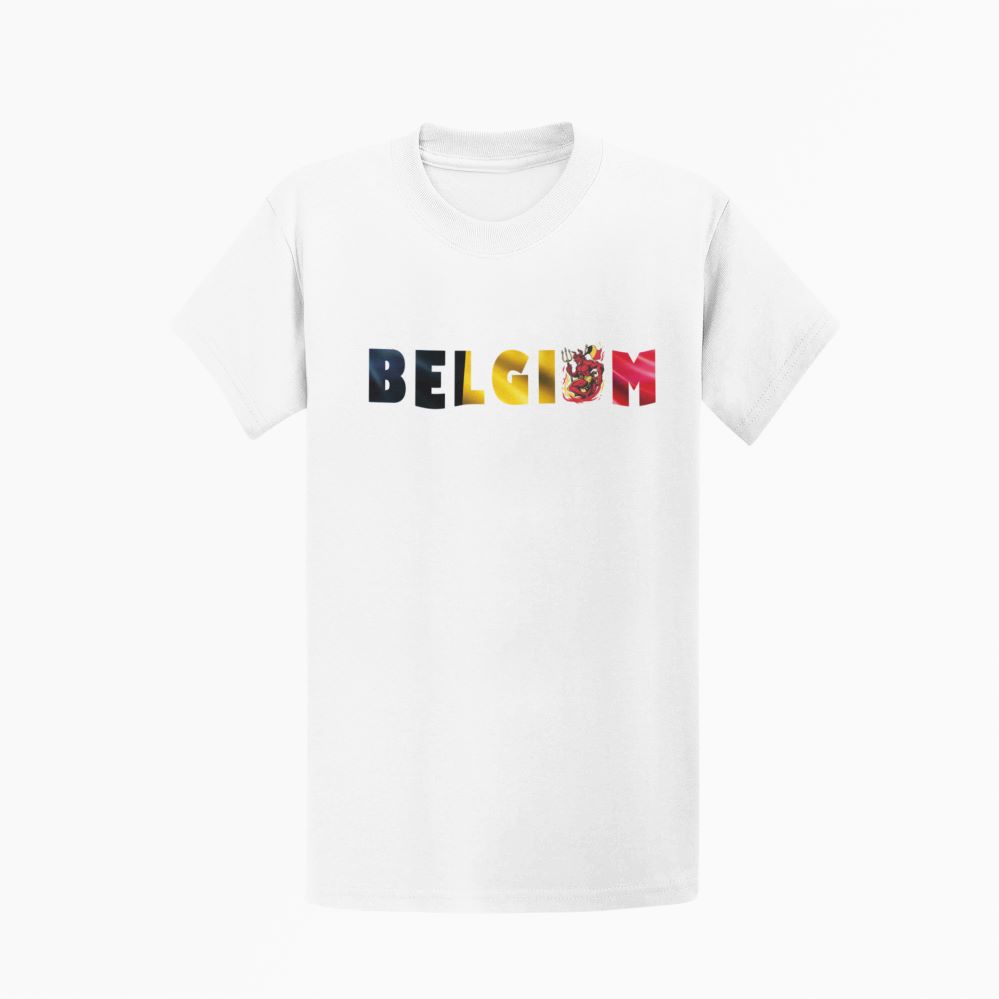 T-shirt met opschrift Belgium in de Belgische nationale kleuren zwart-geel-rood