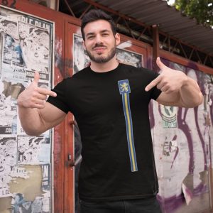 T-shirt met blauw-witte horizontale strepen en stadswapen van Leeuwarden
