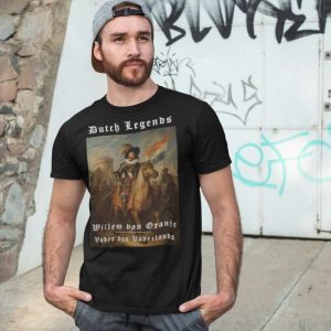Zwart T-shirt Dutch Legends met print van Willem van Oranje, Vader des Vaderlands