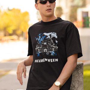 T-shirt met Heerenveen skyline grafisch design en blauwe verfspatten