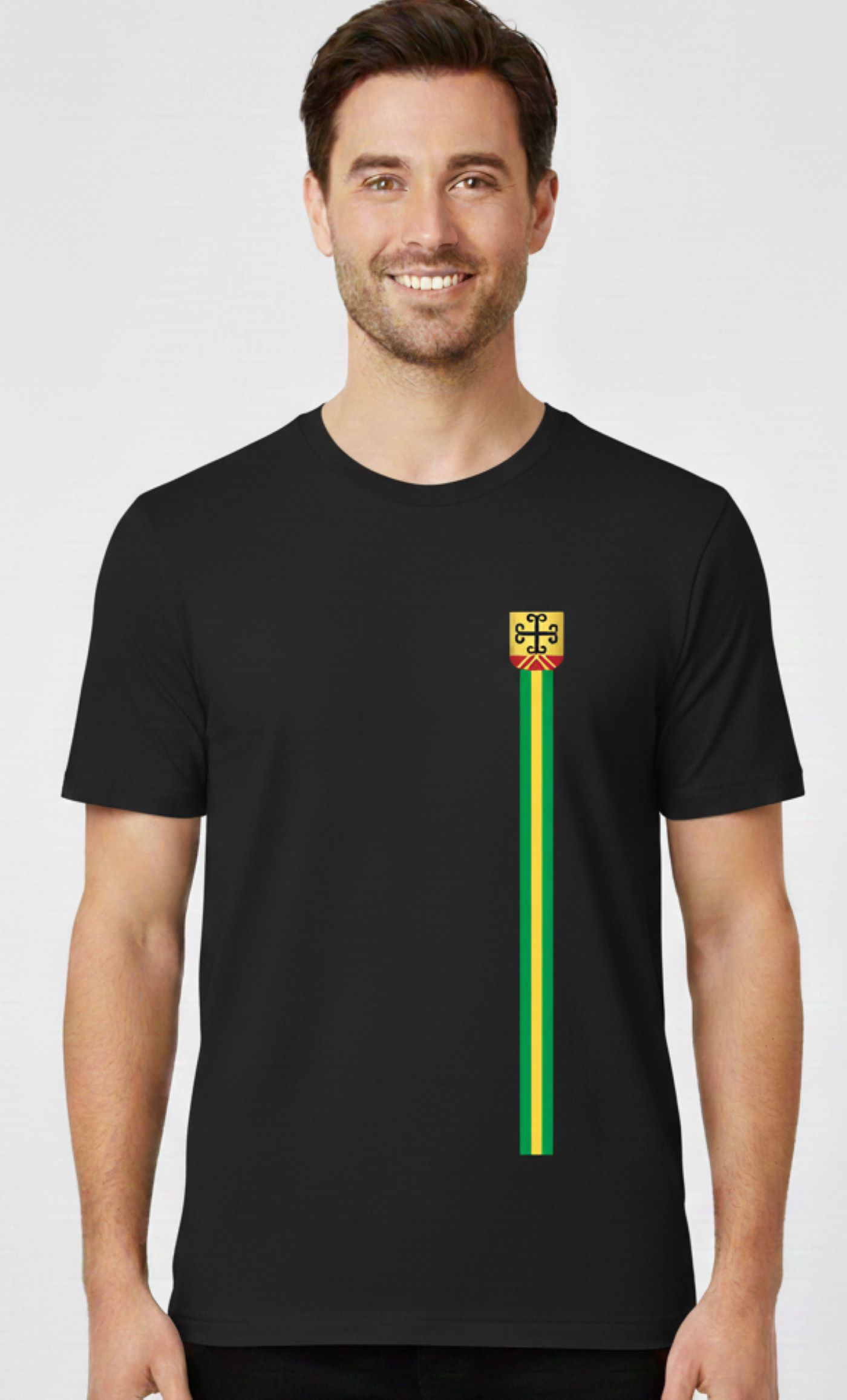 Zwart Sittard supporters T-shirt met verticale groen-gele streep
