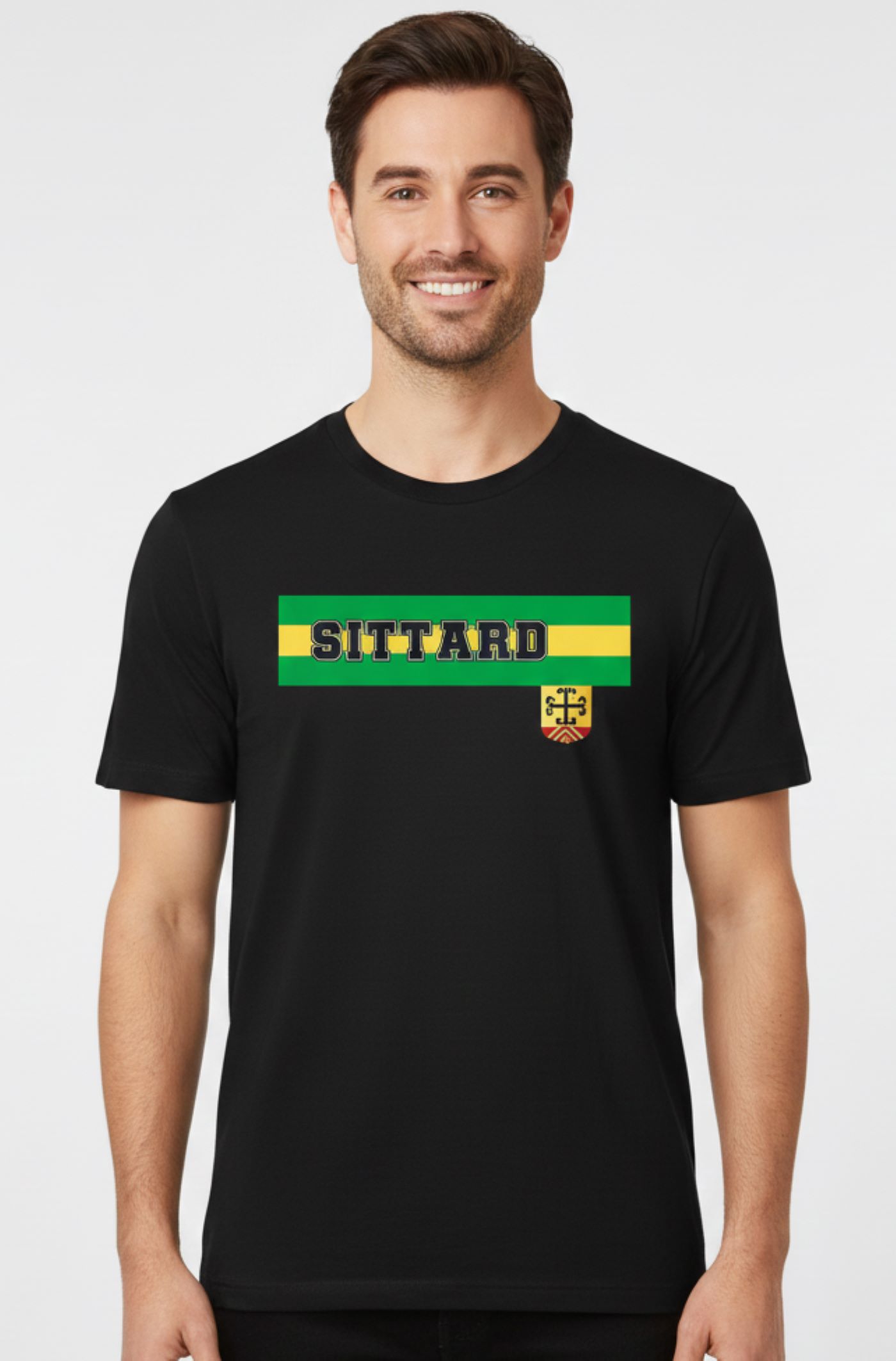 supporters T-shirt met groen-gele Sittard opdruk en clubkleuren design
