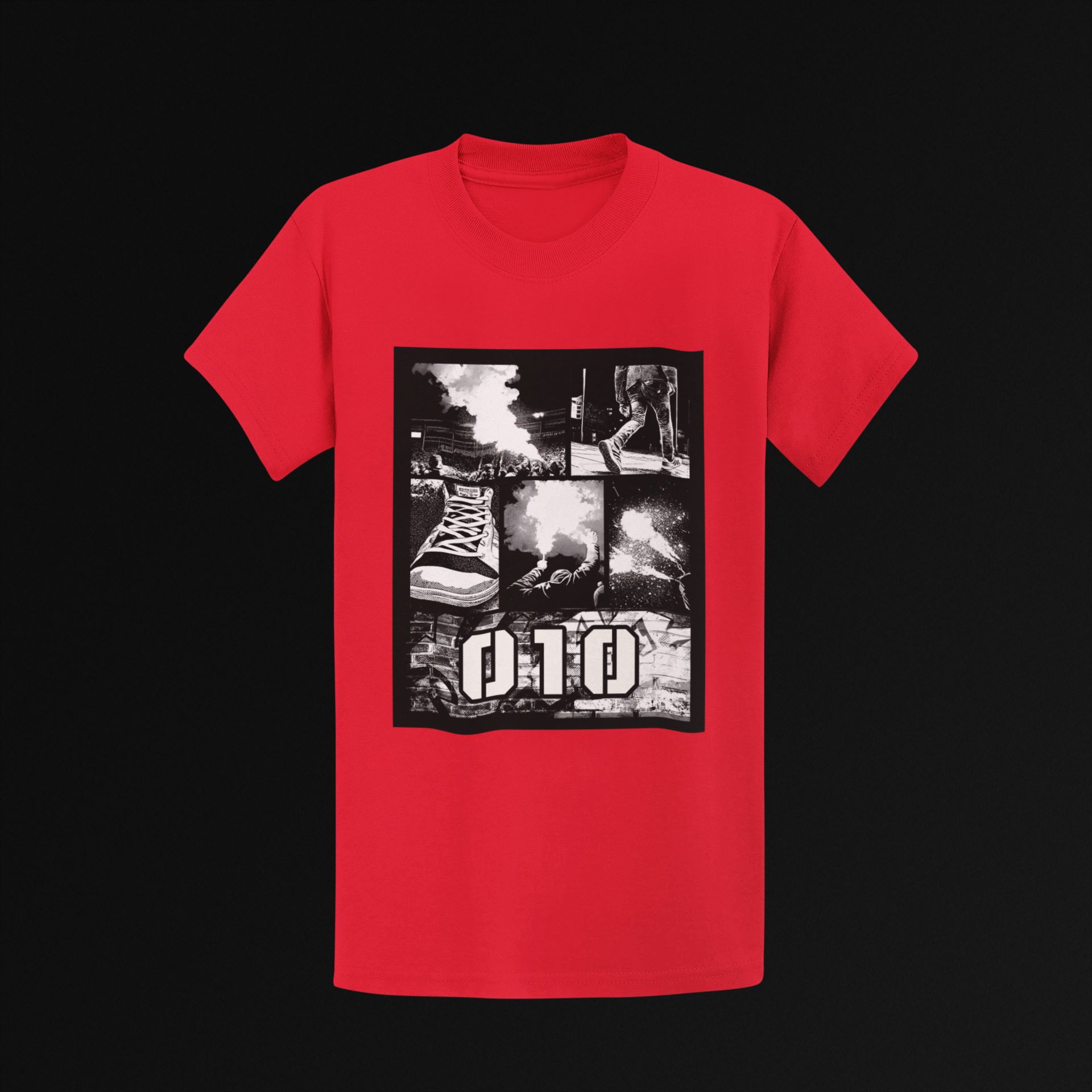 010 street collage Rotterdam supporters t-shirt met zwart-wit print
