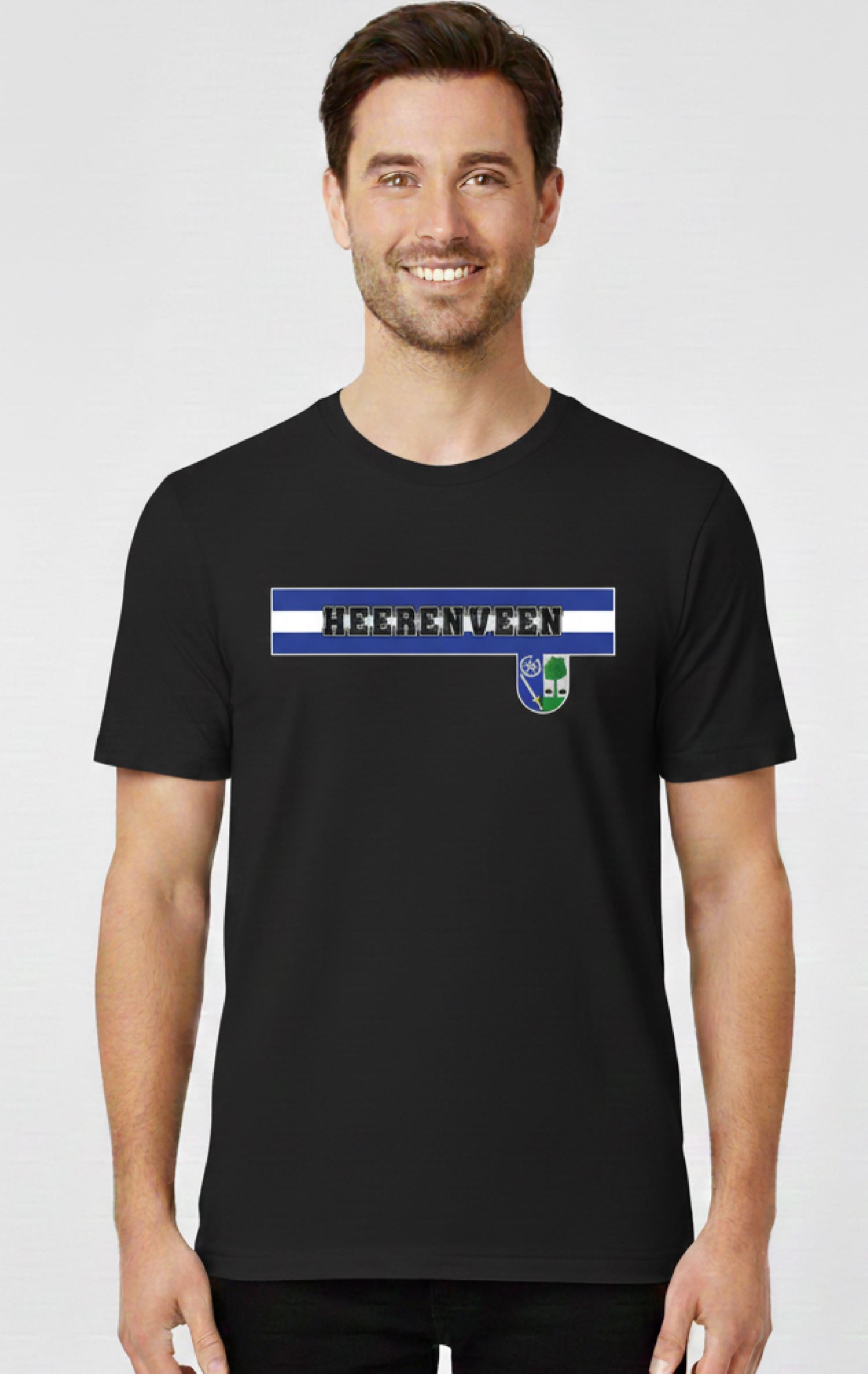 Zwart Heerenveen supporters T-shirt met blauw-witte balk en clubembleem