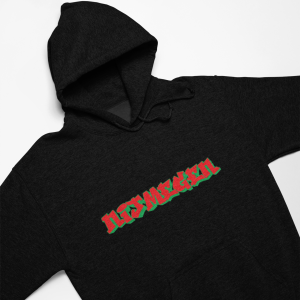 Zwarte hoodie met graffiti stijl NIJMEGEN print in rood en wit op de borst