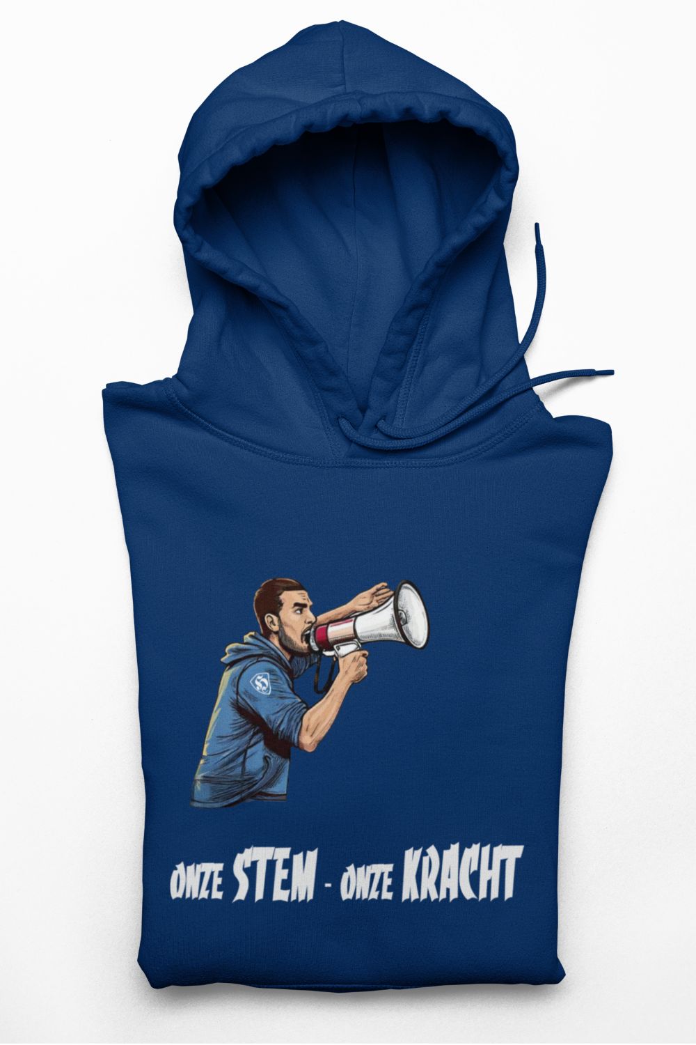 football ultra hoodie met megafoon supporter print en tekst Onze Stem Onze Kracht