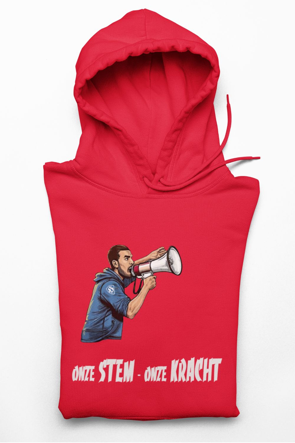 football ultra hoodie met megafoon supporter print en tekst Onze Stem Onze Kracht