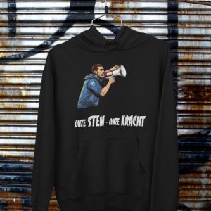 football ultra hoodie met megafoon supporter print en tekst Onze Stem Onze Kracht