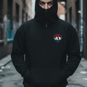 Zwarte Ninja Fullface Hoodie met Nederlands vlaglogo in ultras streetwear stijl
